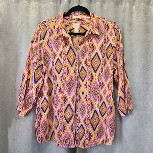 Chico's Multicolor Geometric Button‎ Down Shirt 2 Large